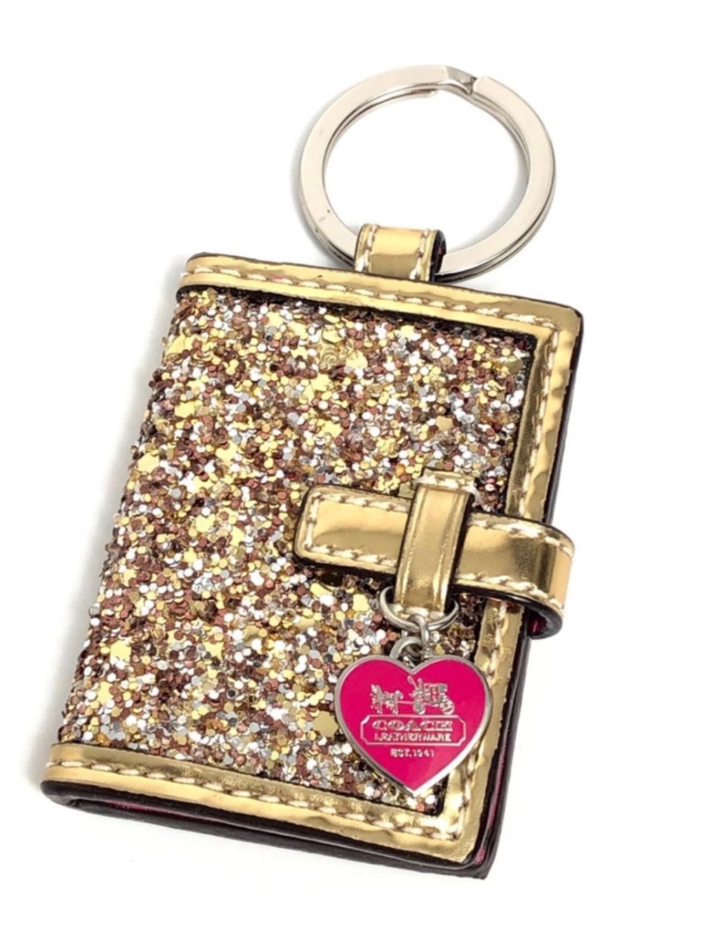 RARE Vintage Coach Glitter Gold Photo Keychain
